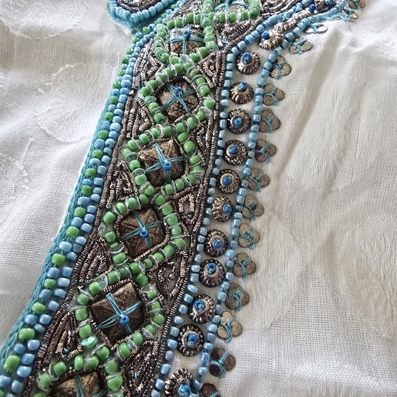 Bella Tu White Cotton Tunic with Exquisite Beadwork,  L - Picture 6 of 13